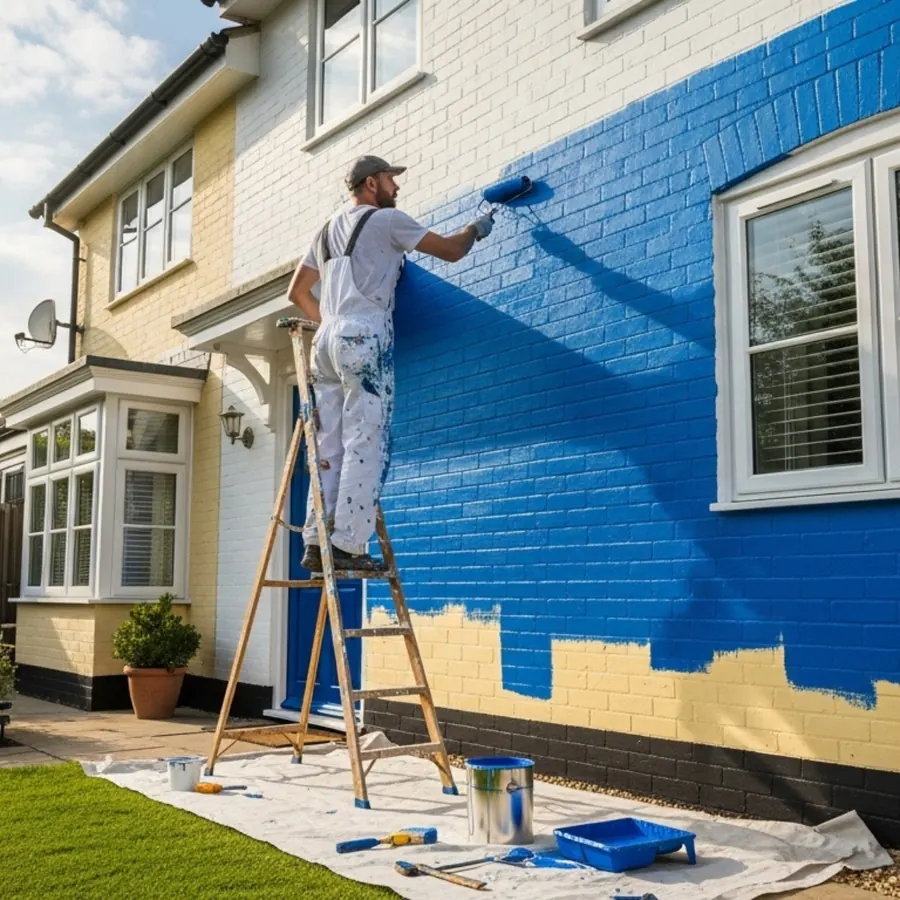 Profissional da DS Prime pintando fachada residencial em Niterói